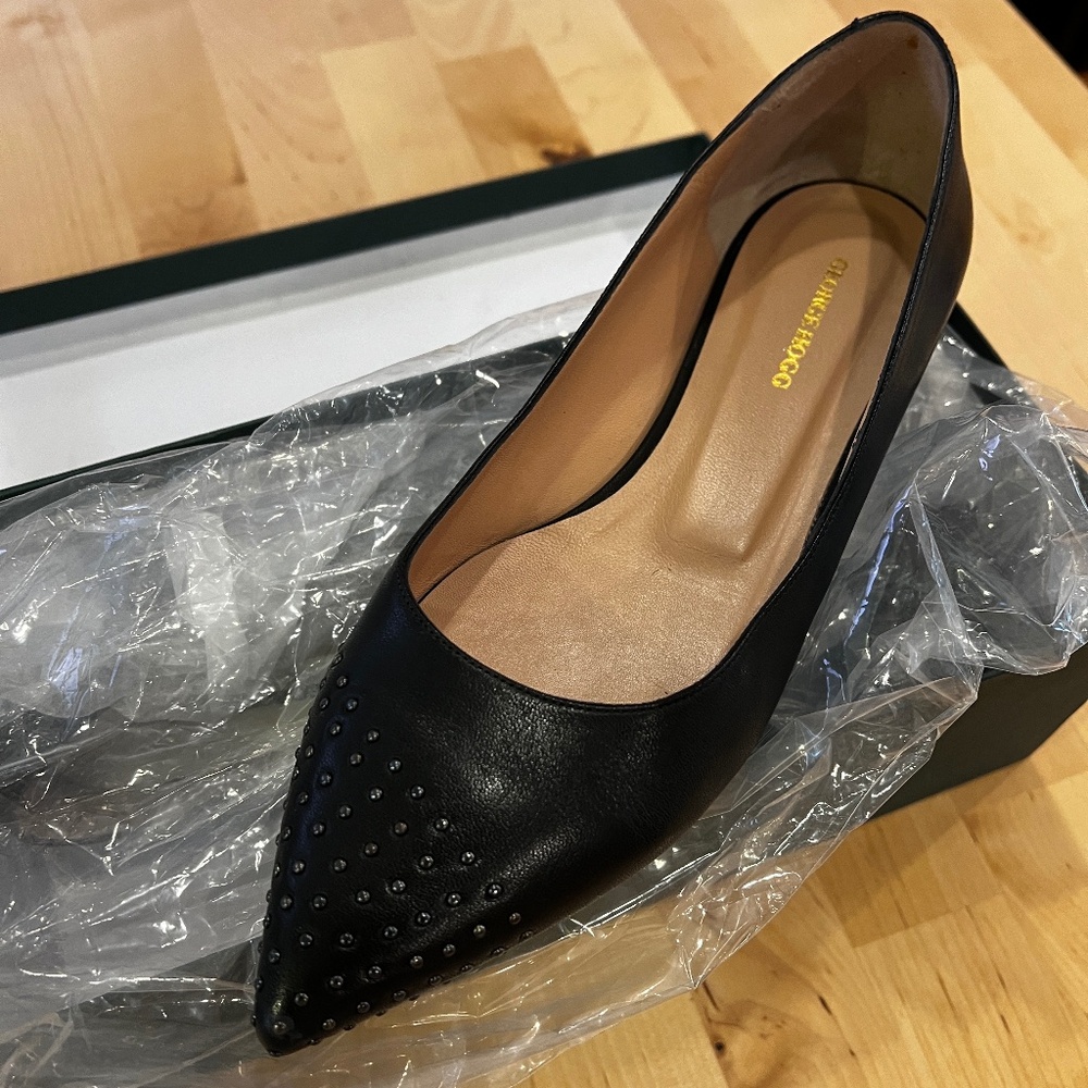 Super versatile black leather studded ballet flats by George Hogg